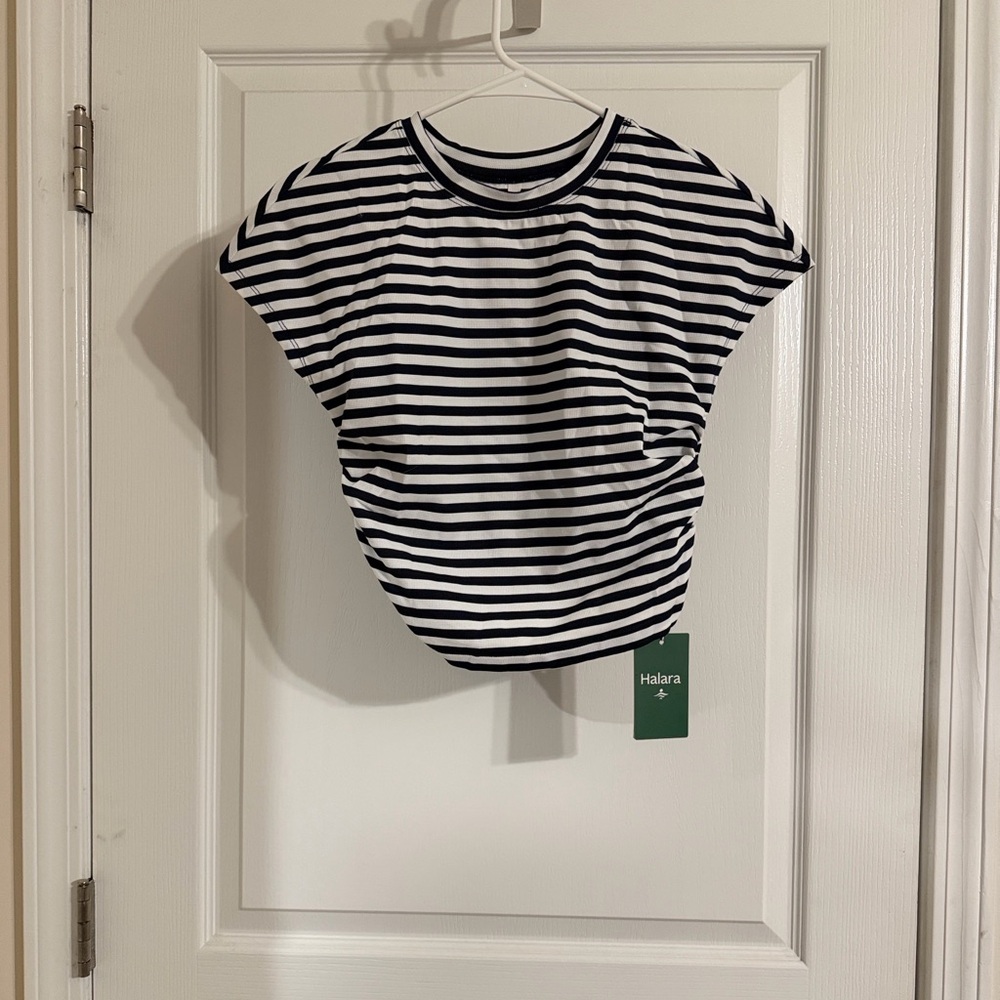 HALARA Navy and White Striped Tee
